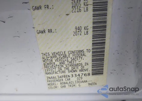 2014 Nissan Altima 2.5/2.5 S/2.5 Sl/2.5 Sv z USA, uszkodzony, nr VIN 1N4AL3AP8EN334768